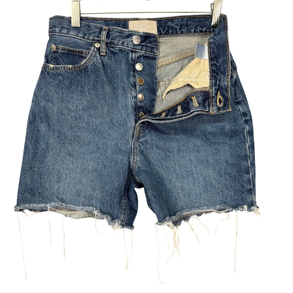 Everlane Rigid Way-High Short Womens 28 Blue Organic Cotton Button Fly Cutoffs